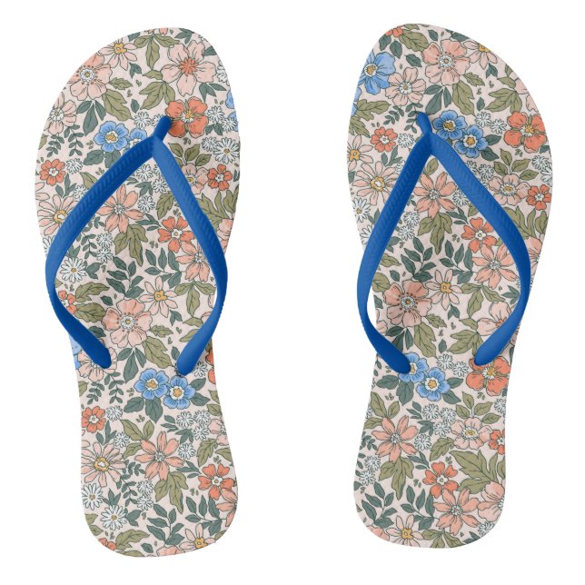 Coral Garden Flower Pattern Flip Flops (Footbed)