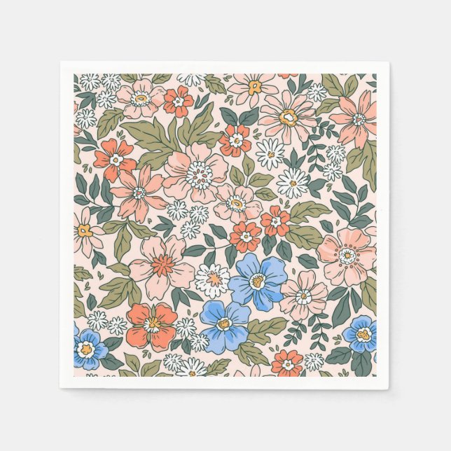 Coral Garden Flower Pattern Napkin (Front)
