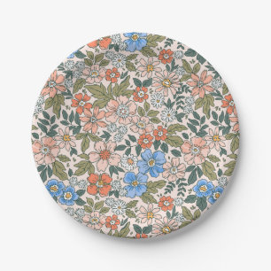 Coral Garden Flower Pattern Paper Plate