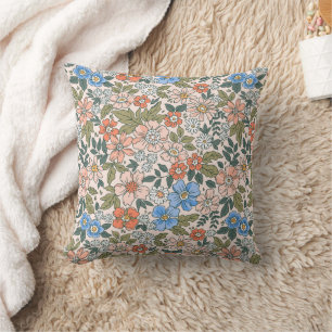 Coral Garden Flower Pattern Throw Pillow