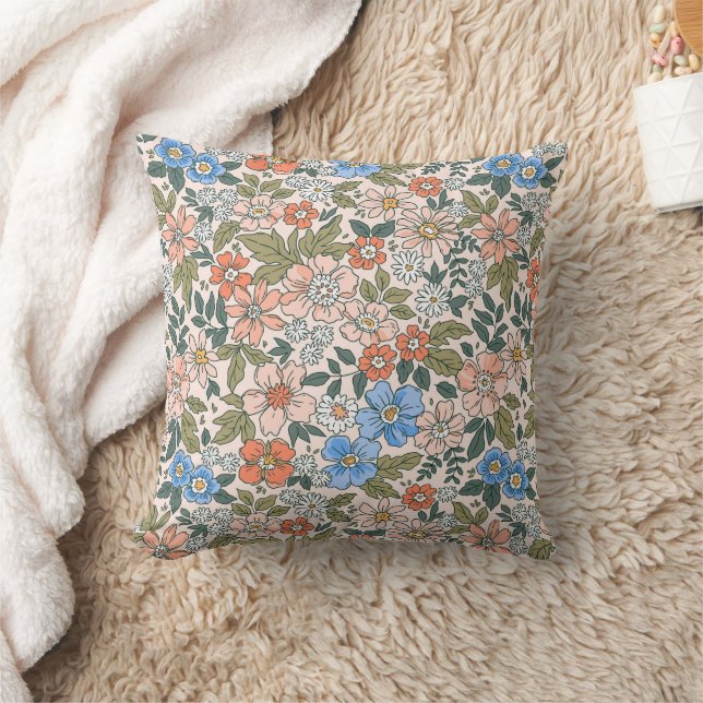 Coral Garden Flower Pattern Throw Pillow (Blanket)