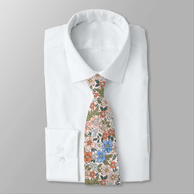 Coral Garden Flower Pattern Tie (Tied)