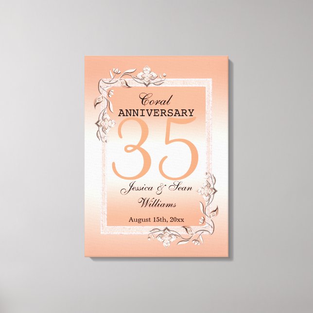  Coral Gem & Glitter 35th Wedding Anniversary  Canvas Print (Front)