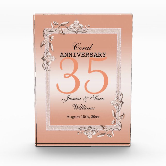  Coral Gem & Glitter 35th Wedding Anniversary   Photo Block (Front)