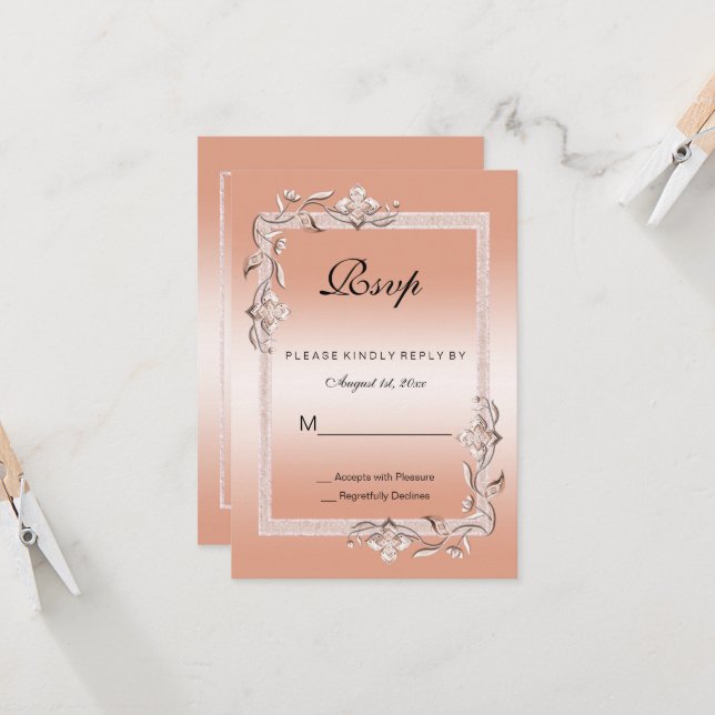  Coral Gem & Glitter 35th Wedding Anniversary RSVP (Front/Back In Situ)