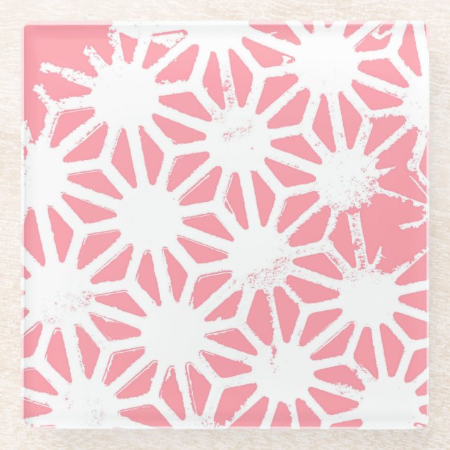 Coral geometric pattern glass coaster (Front)