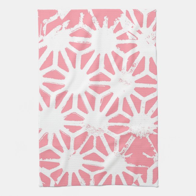 Coral geometric pattern kitchen towel (Vertical)