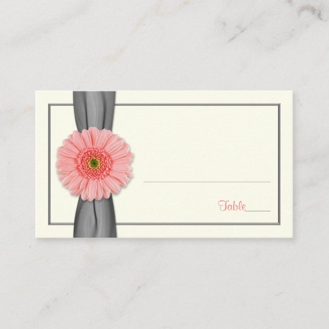 Coral Gerbera Daisy Gris Ribbon Mariage Carte Plac (Devant)