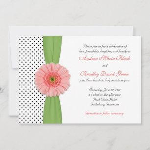 Coral Gerbera Daisy Polka Dot Faire-part de mariag