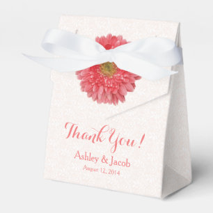 Coral Gerbera Daisy White Lace Wedding Thank You Favor Box