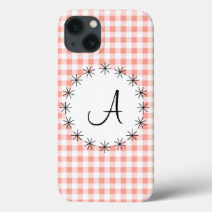 Coral Gingham Check 'Monogram' iPad Mini case