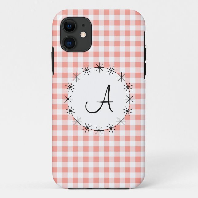 Coral Gingham Check 'Monogram' iPhone 5 case (Back)