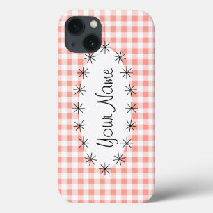 Coral Gingham Check oval star Name iPad Mini case