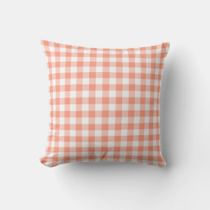Coral Gingham Cottage Farmhouse Chequered Outdoor Pillow