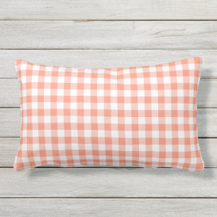 Coral Gingham Pattern Chequered Lumbar Pillow