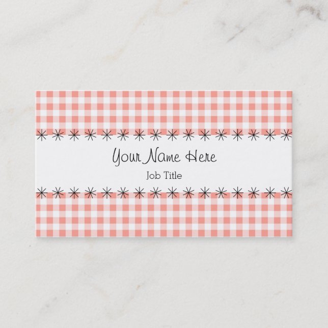 Coral Gingham stripe business card (Front)