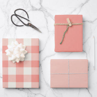 Coral Gingham Wrapping Paper Sheet