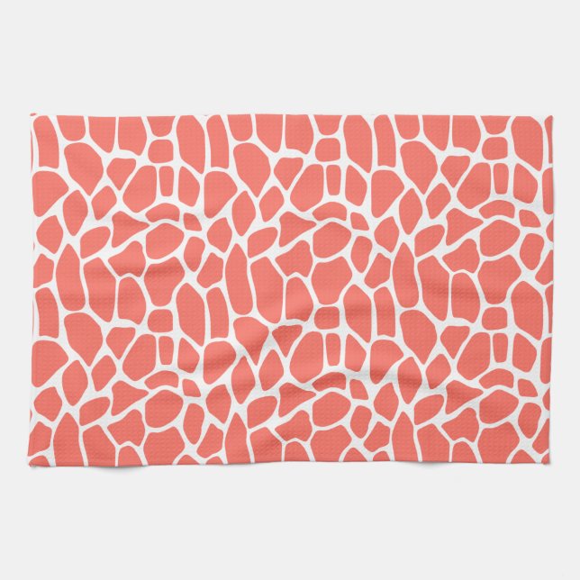 Coral Giraffe Pattern Kitchen Towel (Horizontal)