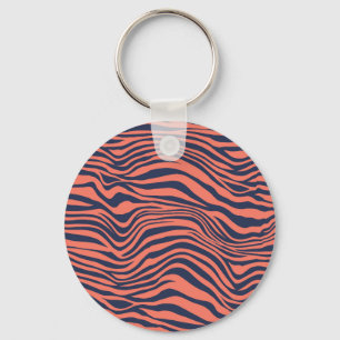Coral Glamourous Tiger Stripes Animal Print Keychain