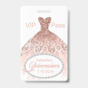 Coral Glitter Dress Quinceañera VIP Party Badge