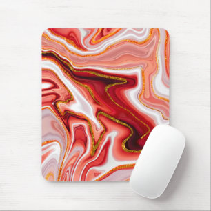 Coral Gold Abstract Marble Fluid Art Mouse Pad