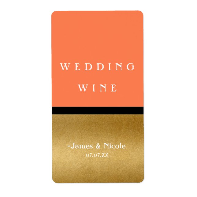 Coral Gold & Black Modern Glam Chic Vin Étiquette (Devant)