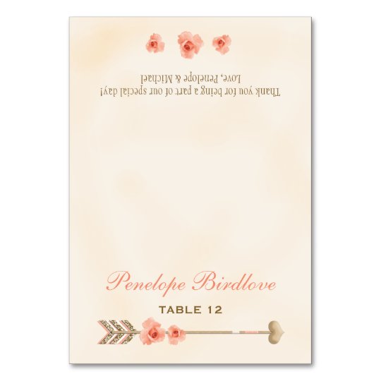 Coral Gold Boho Arrow Rose DIY Tent Place Cards