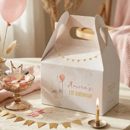 Coral Gold Bunting Silly Goose Girl First Birthday Favor Box