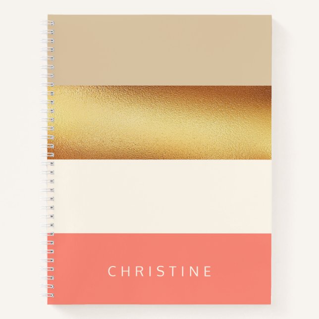 Coral & Gold Chic Wide Stripes Notebook (Front)