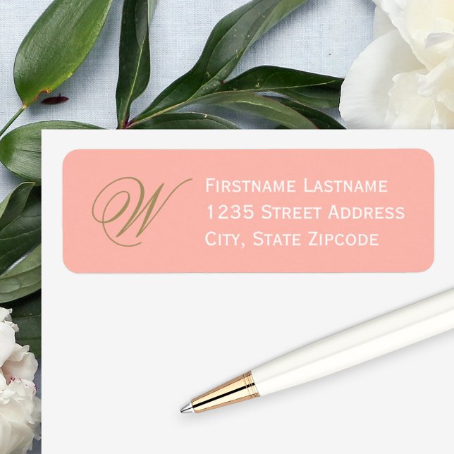 Coral Gold Elegant Script Monogram Address (Creator Uploaded)