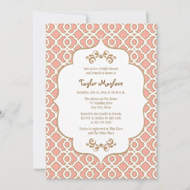 Coral Gold Moroccan Bridal Shower Invites (Front)
