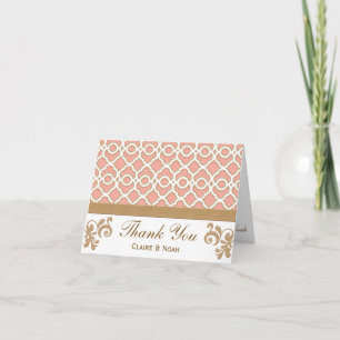Coral Gold Moroccan Thank You Wedding Card