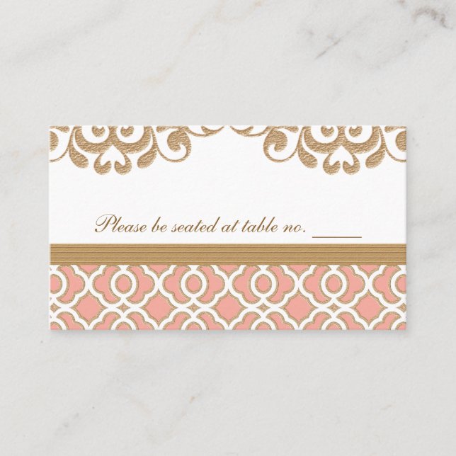 Coral Gold Moroccan Wedding Table Place Place Card (Front)