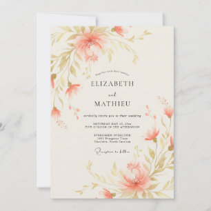 Coral Gold Painted Wedding Invitation