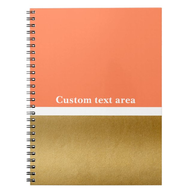 Coral & Gold & White Modern Glam Journal Notebook (Front)
