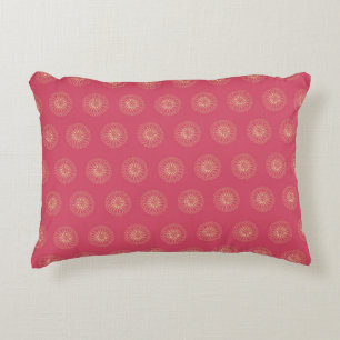 Coral Golden Zinnia Flower Medallions Accent Pillow