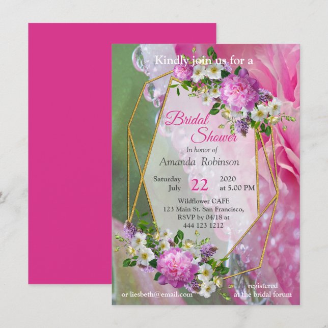 Coral, Grass & Peony-pink Blooms Invitation (Front/Back)
