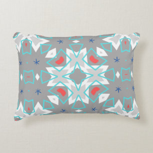 Coral Gray Mandala Pattern Geometric Floral Boho Accent Pillow