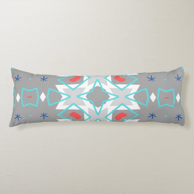 Coral Gray Mandala Pattern | Geometric Floral Boho Body Pillow (Front)