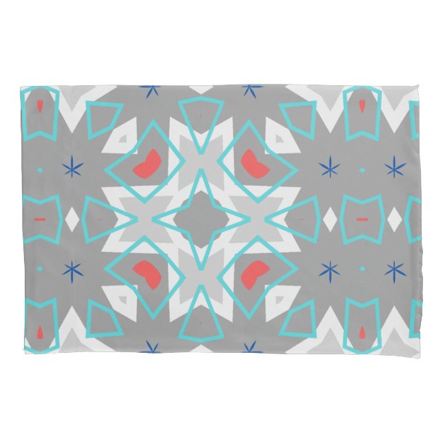 Coral Gray Mandala Pattern | Geometric Floral Boho Pillowcase (Front)