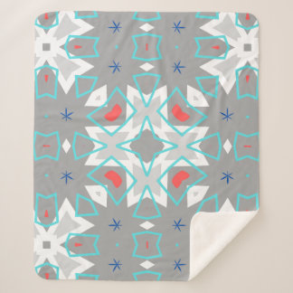 Coral Gray Mandala Pattern | Geometric Floral Boho Sherpa Blanket