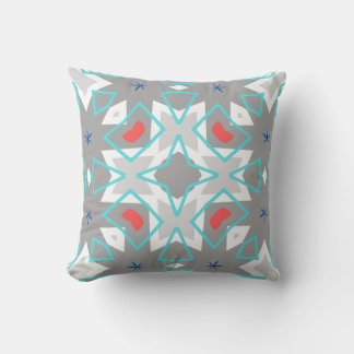 Coral Gray Mandala Pattern | Geometric Floral Boho Throw Pillow
