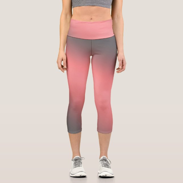 Coral Gray moonlight ombre effect  Capri Leggings (Front)