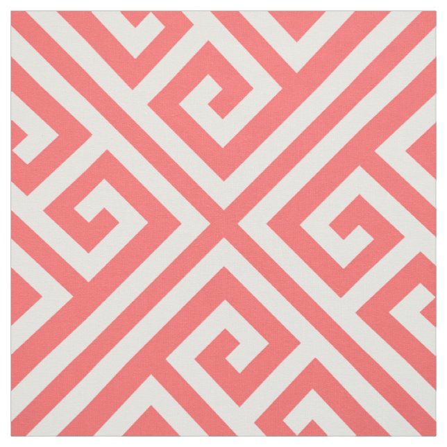 Coral Greek Key Large Scale Fabric (Swatch)