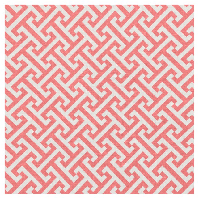 Coral Greek Key Pattern Fabric (Close Up)