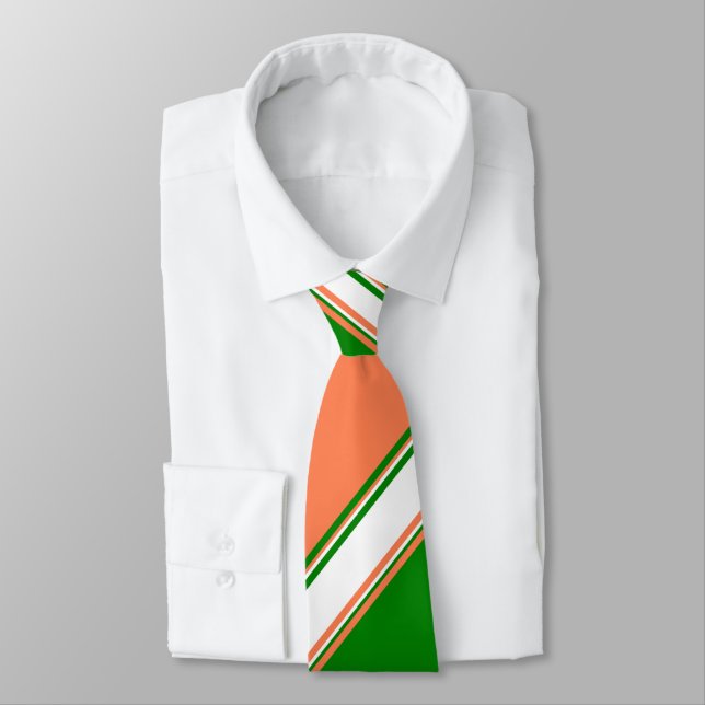 Coral Green and Ivory Striped Tie (Tied)