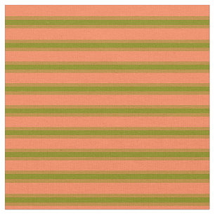 Coral & Green Lines/Stripes Pattern Fabric