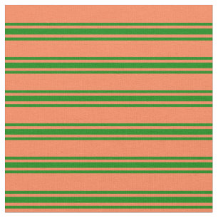 Coral & Green Stripes Pattern Fabric
