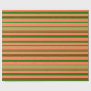 Coral & Green Stripes Pattern Wrapping Paper