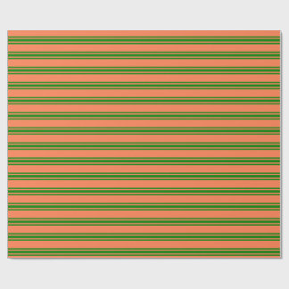 Coral & Green Stripes Pattern Wrapping Paper